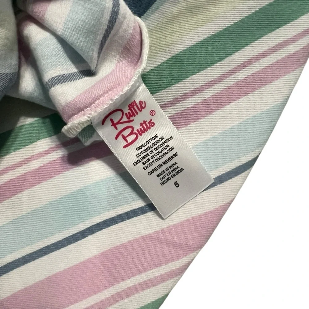 RuffleButts 5Y Charmed Stripe Flutter Button Frony Dress
